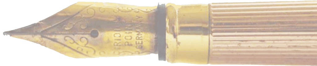 Close-up shot of a golden fountain pen: a symbol of the Legal Writing Institute's Golden Pen Award.